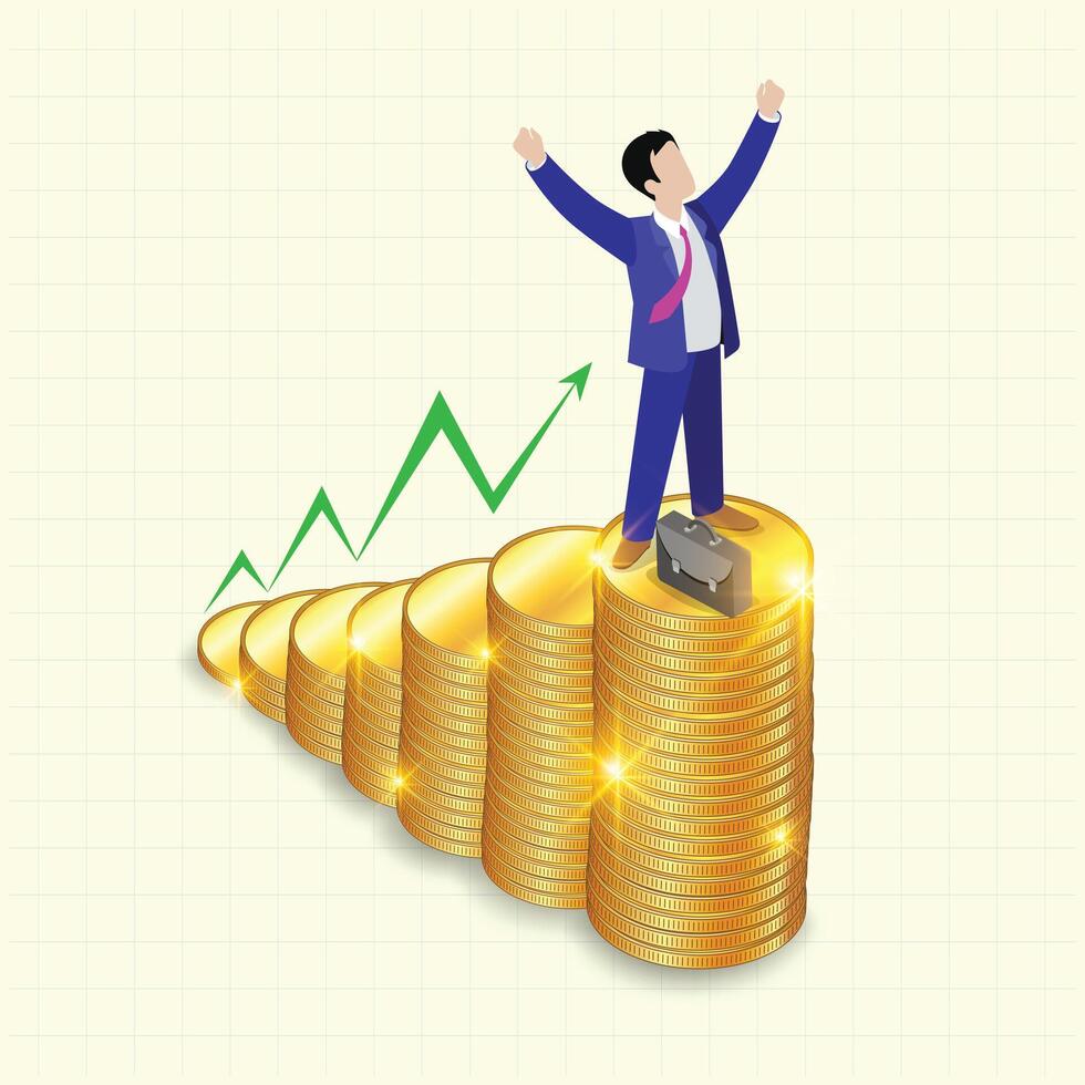 Coins stairs, Success, Growth stair with clouds Background vector