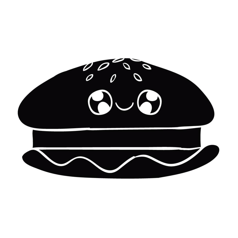 a black and white drawing of a hamburger vector