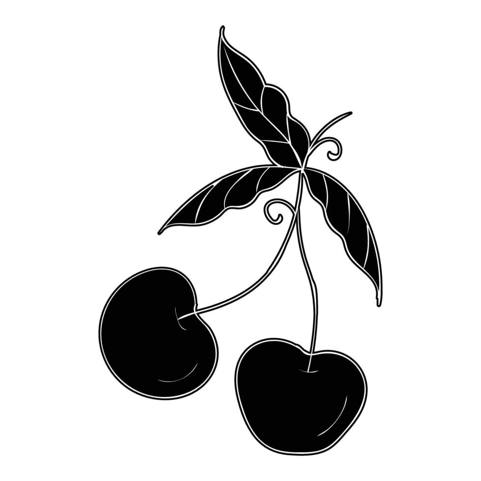 black and white illustration of cherries vector