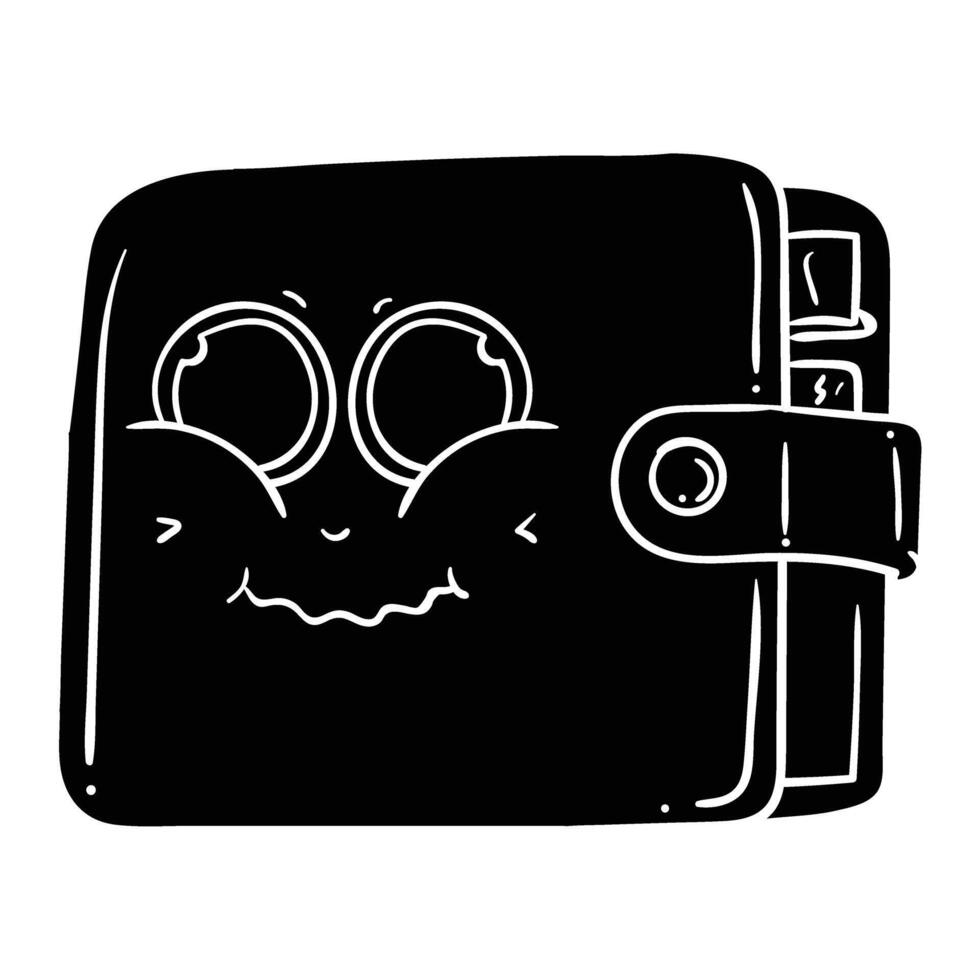 a black and white illustration of a wallet with eyes vector