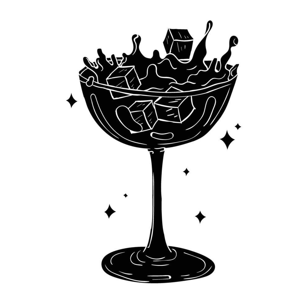 a black and white illustration of a drink with ice cubes vector