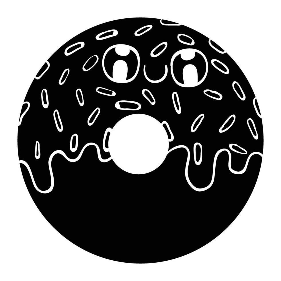 a black and white illustration of a donut with eyes vector