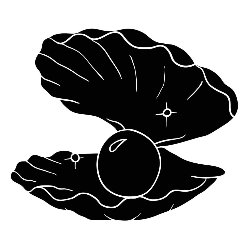 black and white illustration of an oyster shell vector