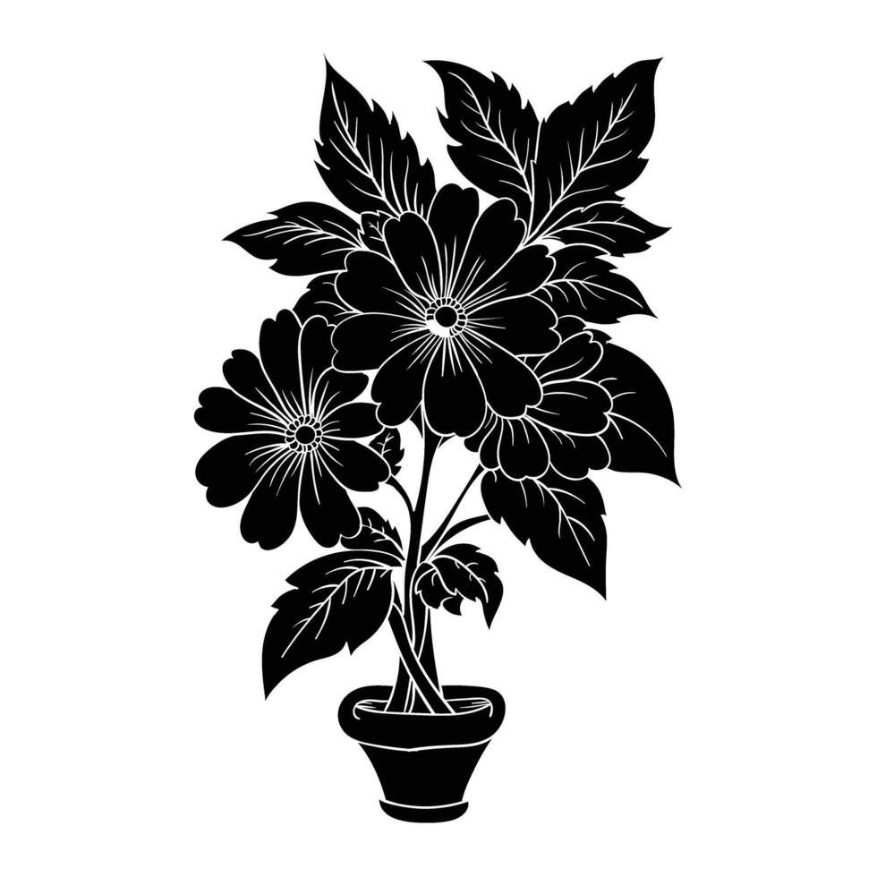 black and white illustration of a flower pot vector
