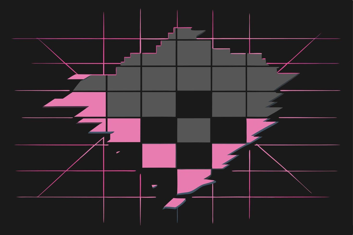 Abstract Pixelated Shape with Pink and Gray Tones. vector