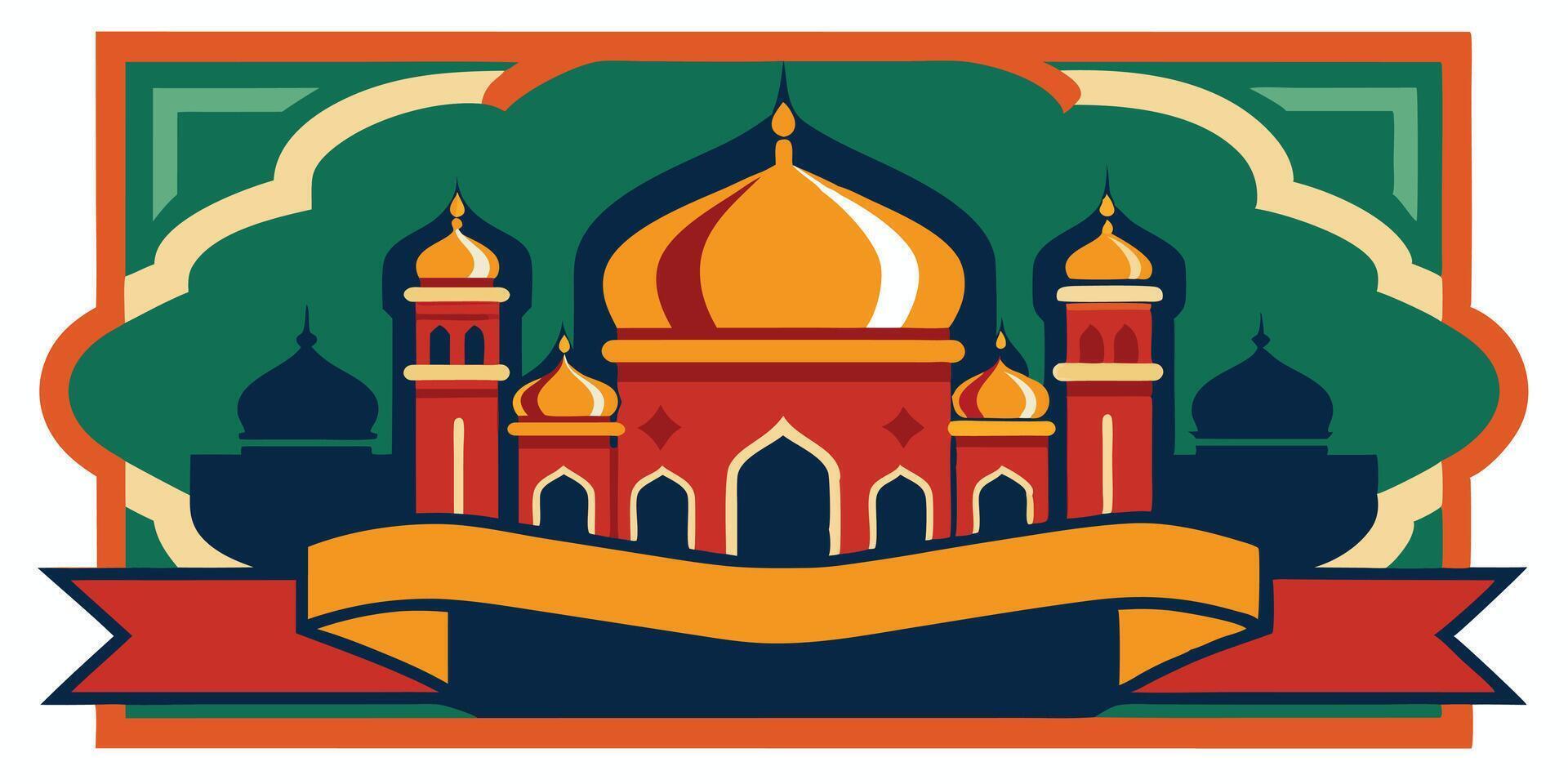 Colorful Retro Illustration of a Majestic Mosque. vector