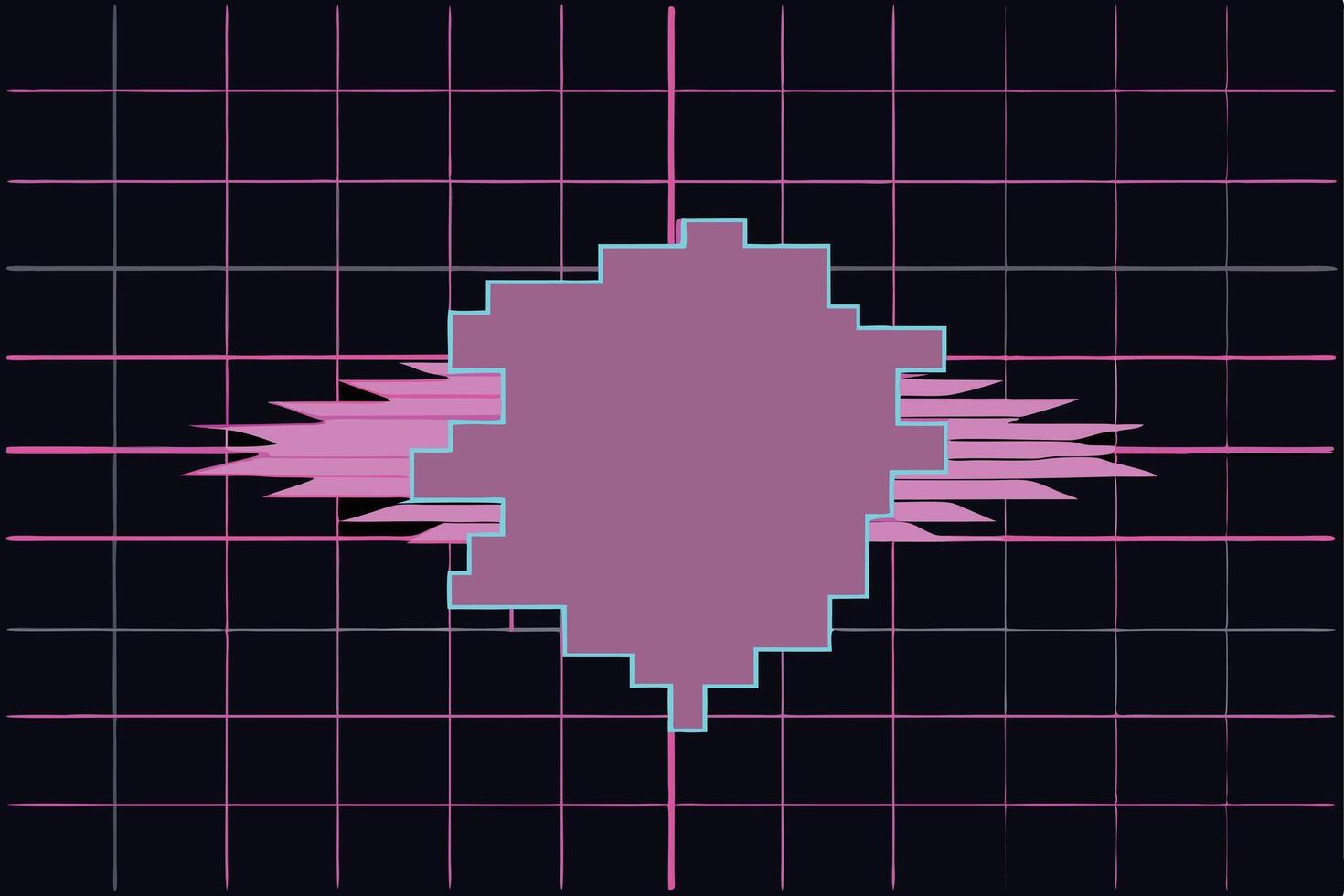 Abstract Pixelated Shape with Pink and Purple Grid Background. vector