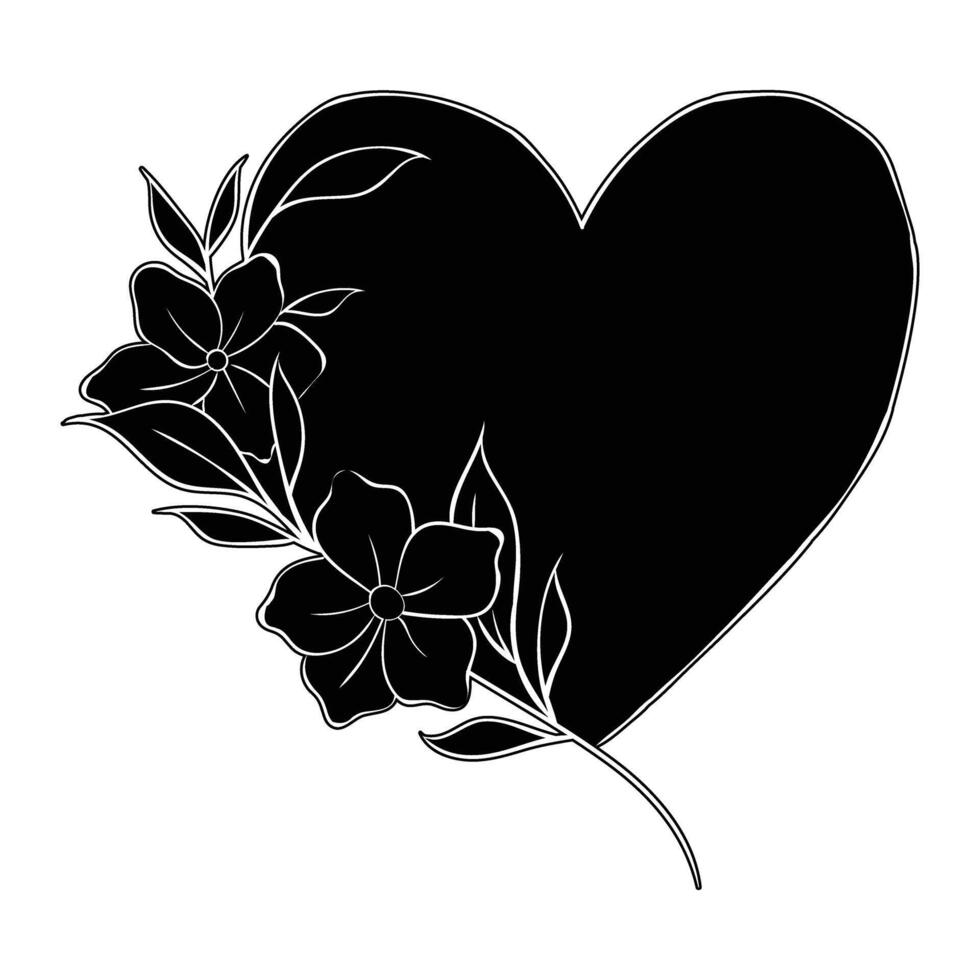 a black and white heart with flowers on it vector