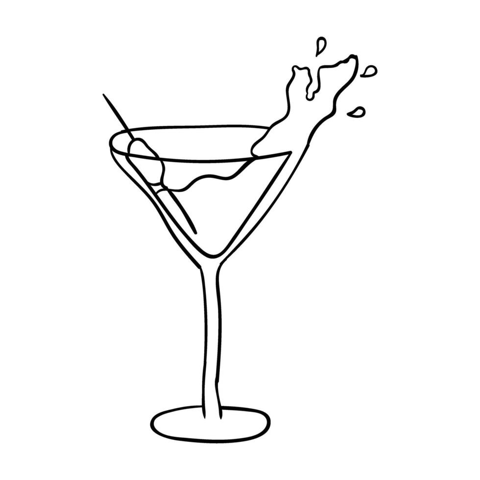 a drawing of a martini with a splash of liquid vector
