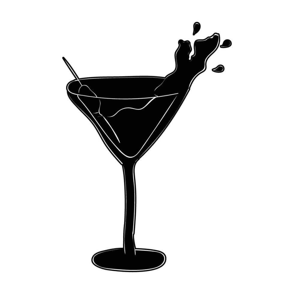 a black and white illustration of a martini glass vector