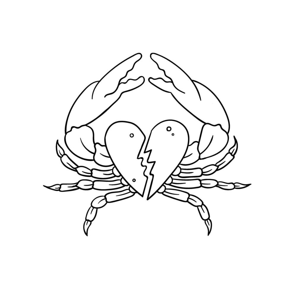 a crab with a broken heart in its claws vector