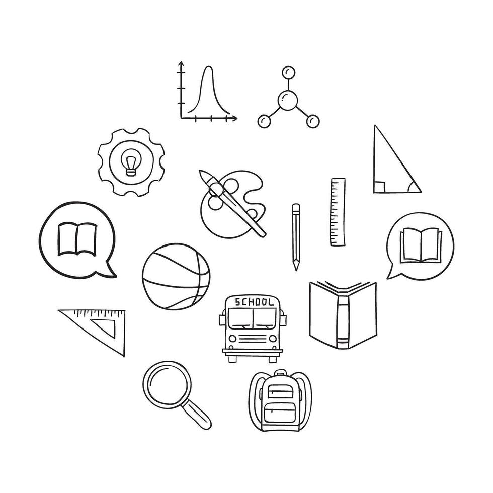 school supplies icons set in line style vector
