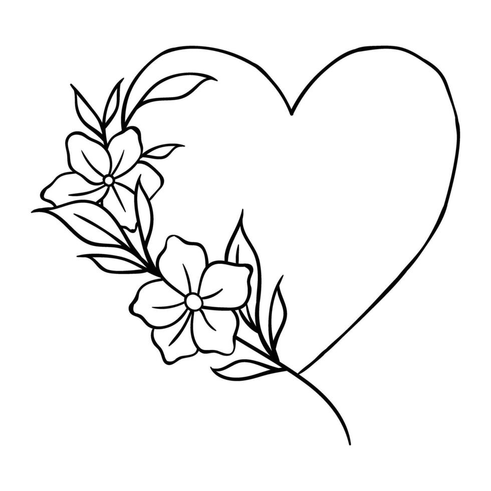 a heart with flowers in the middle and leaves on the outside vector