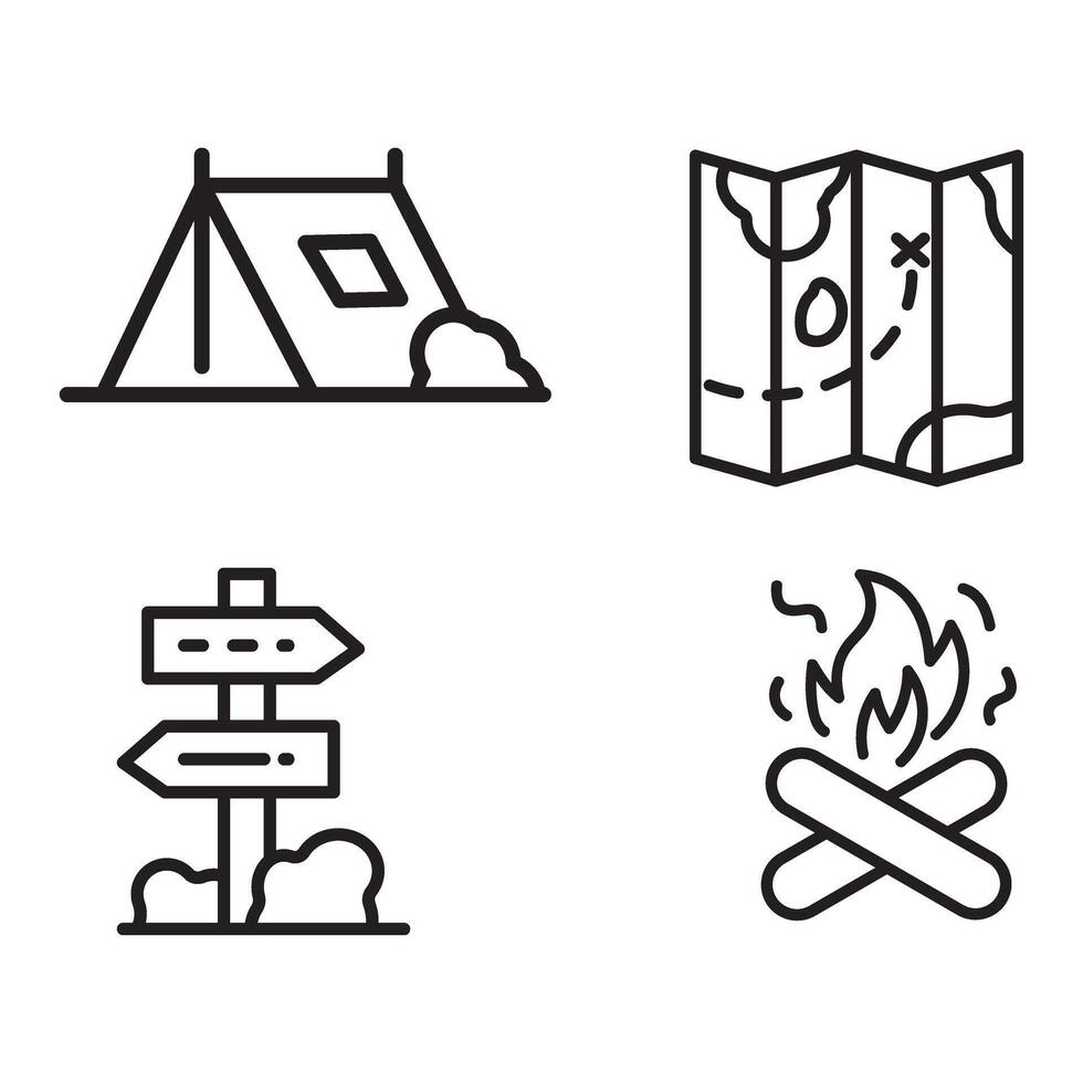 camping and hiking line icons set vector