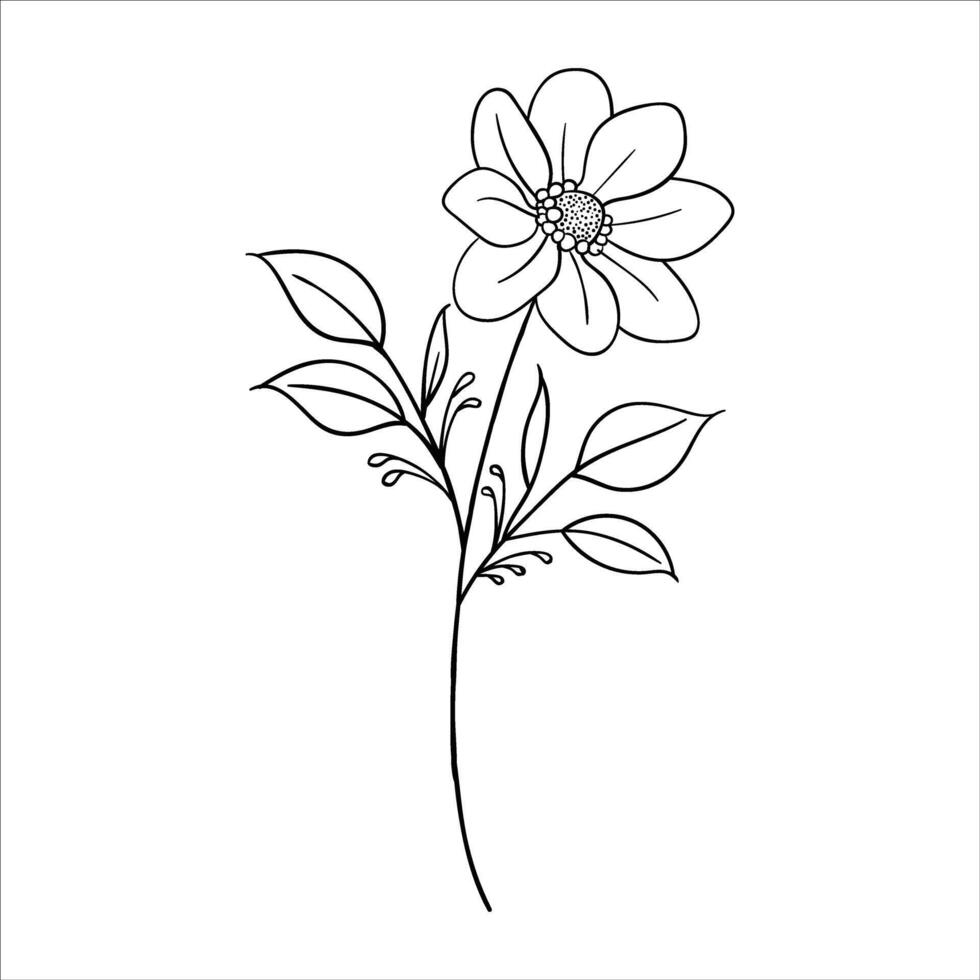 a flower is drawn in black and white on a white background vector