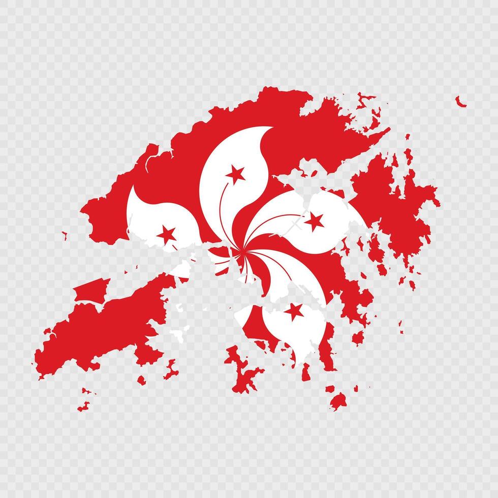 Hong Kong map silhouette with flag. vector