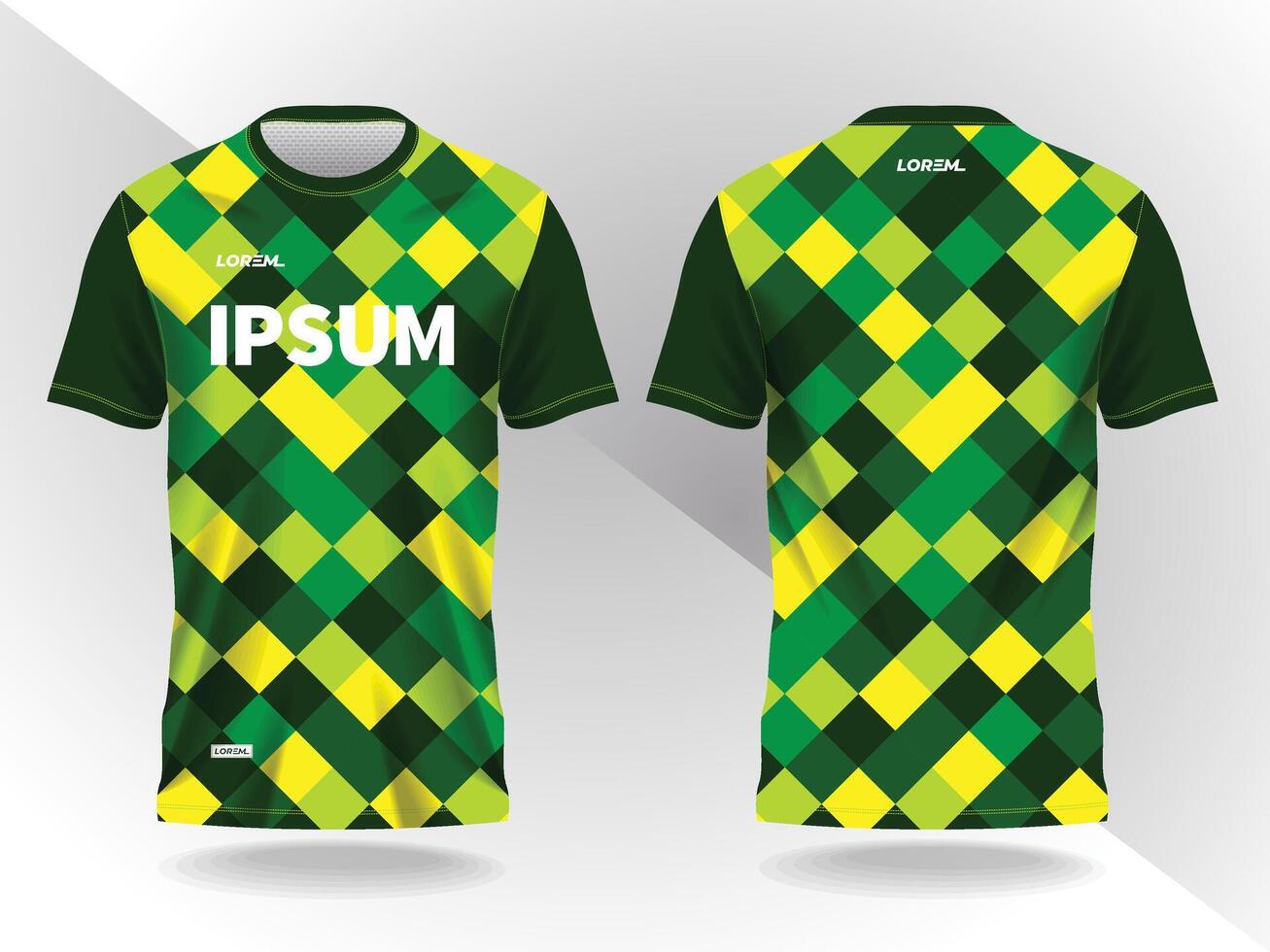 abstract squares green and yellow background and pattern for sport jersey design vector