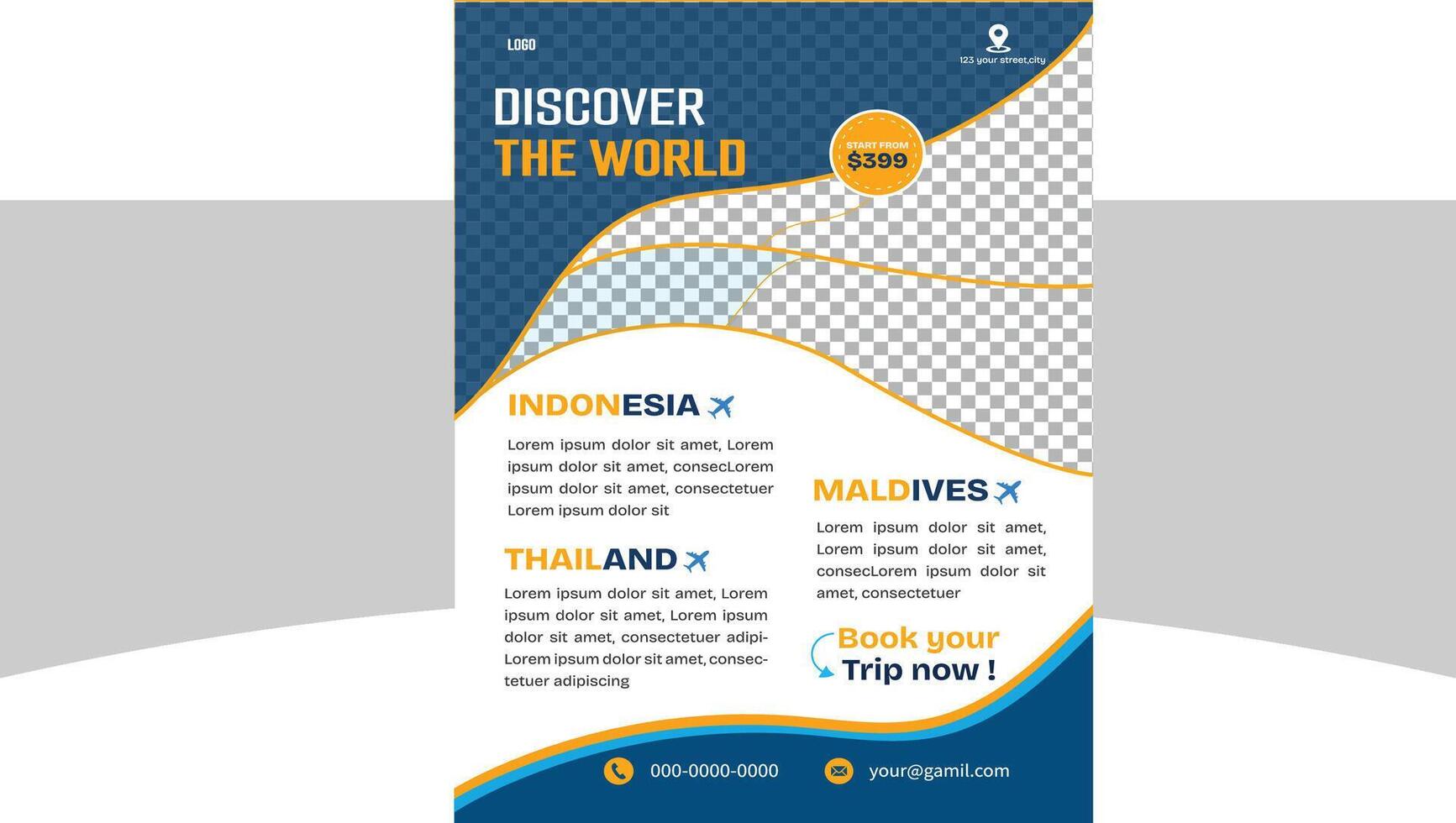 modern travel flyer design template vector