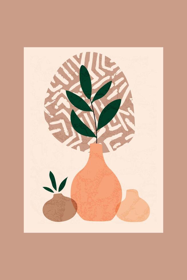 Decorative Potted Plant on Ornamental Background With Abstract Art Pattern. Decorative background, featuring an abstract art pattern and elements symbolizing nature, aesthetics, and interior design. vector