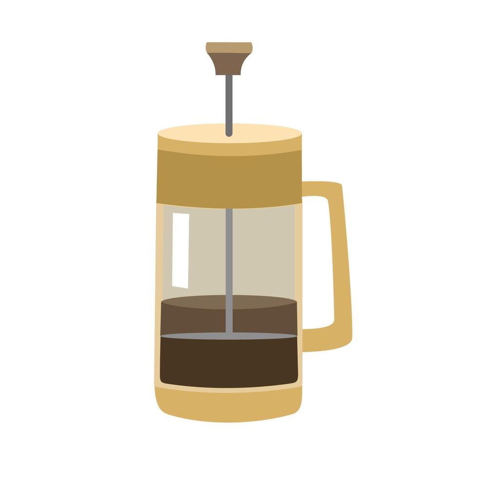 Press coffee maker. Coffee shop equipment. French press coffee. Caffe house equipment. vector