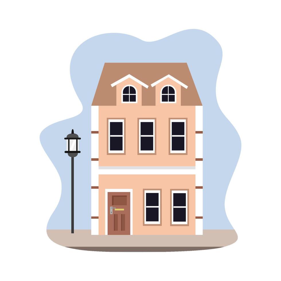 Europe home illustration. European style. European building. Art deco. Classic house. Front view. Netherland architecture building. Graphic house. vector