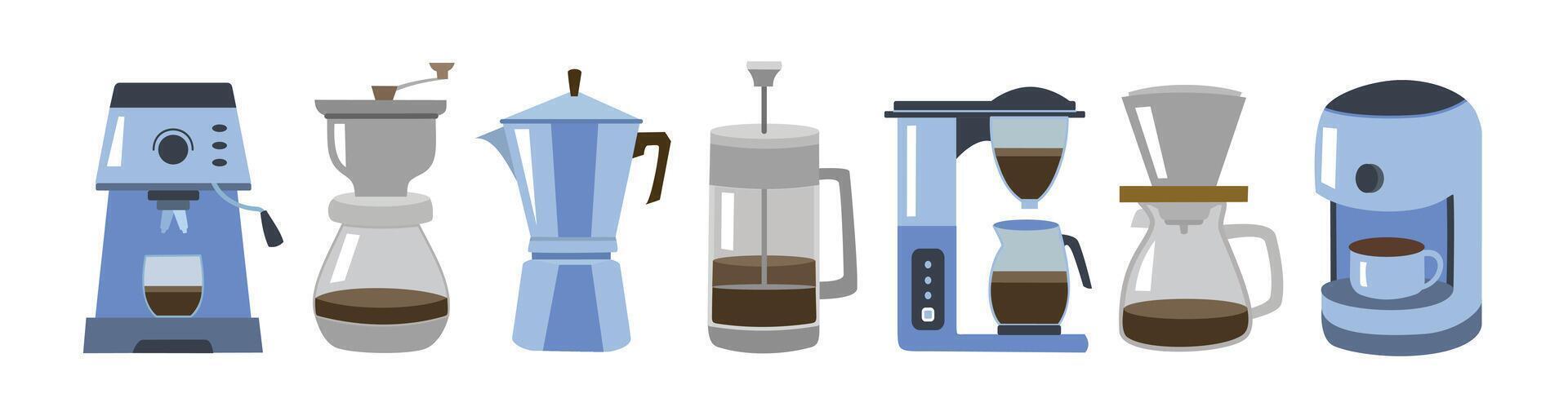 Coffee maker set. Collection of coffee shop element. Blue and grey coffee maker element. Coffee maker element. vector
