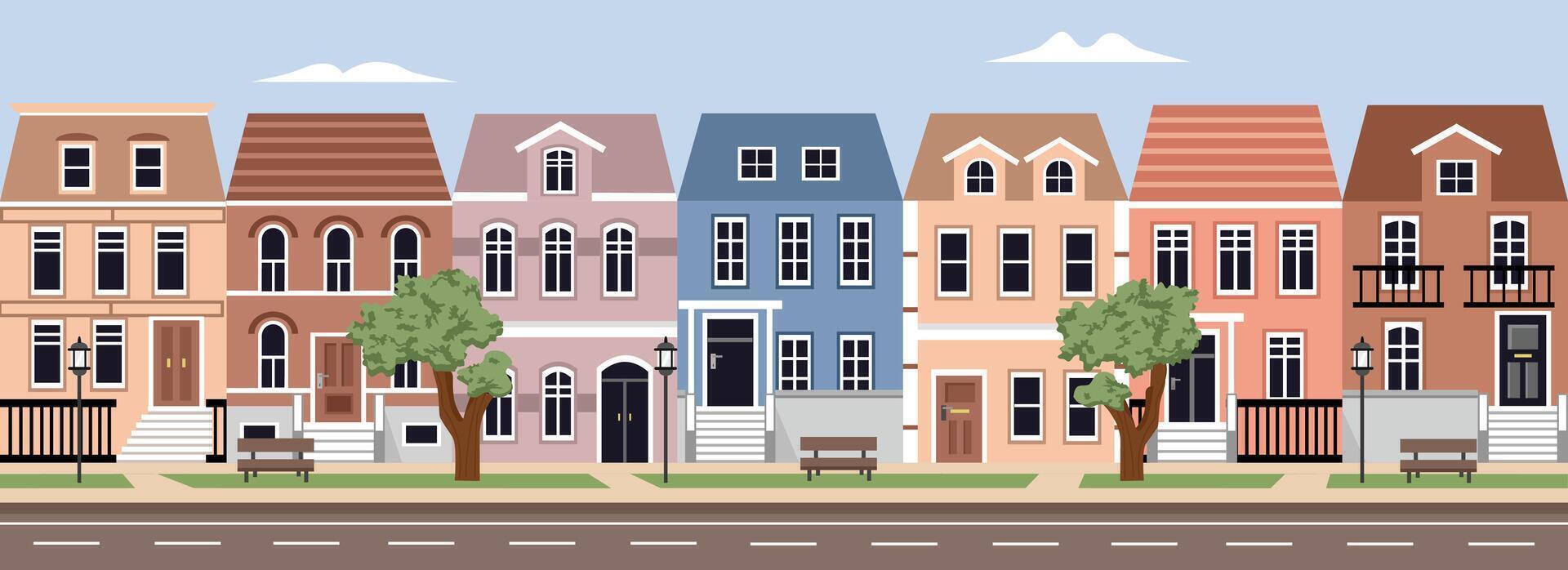 House architecture building illustration. Classic house. Collection of european house. Set of european. Real estate. American house design. Art deco. Cottage house. Spring house. vector