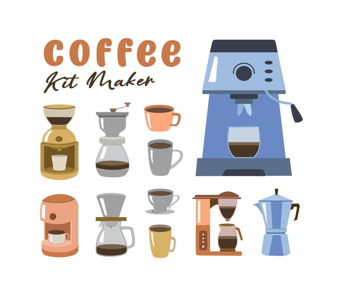 Coffee maker. Set of coffee shop element. Coffee kit. Coffee house element. vector