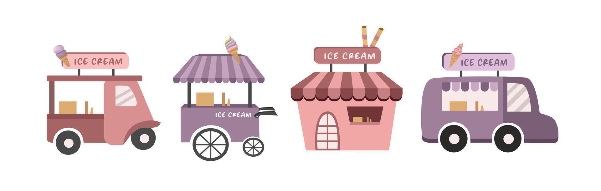 Food truck. Food truck ice cream. Ice cream store. Dessert food truck. Ice cream van. vector