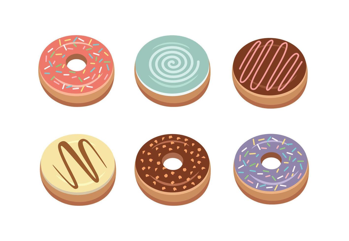 A variety of donuts with different topping. Cute donuts. Dessert food. Delicious donut. Donut with different flavor. vector