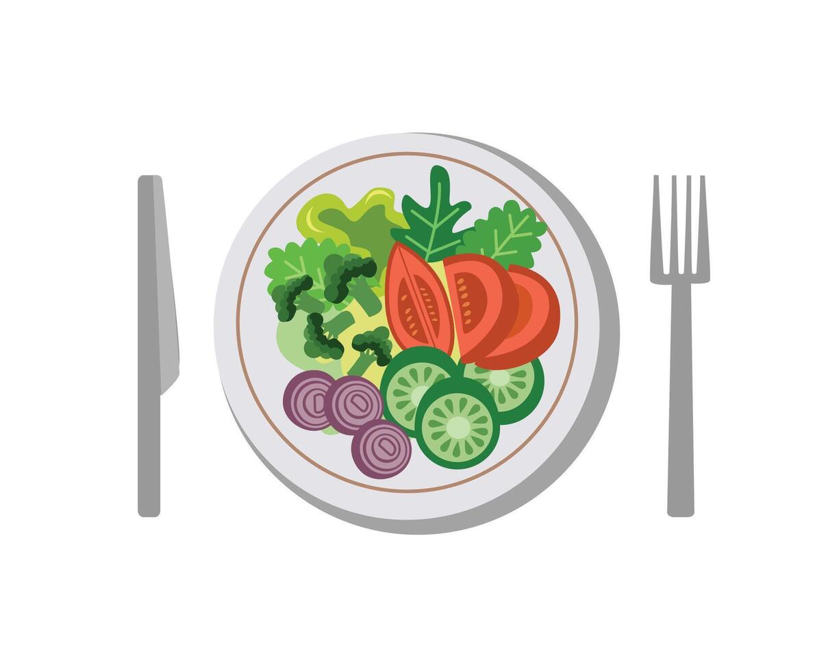 Healthy food illustration. Salad art. Vegetable salad. Breakfast. Diet food. vector