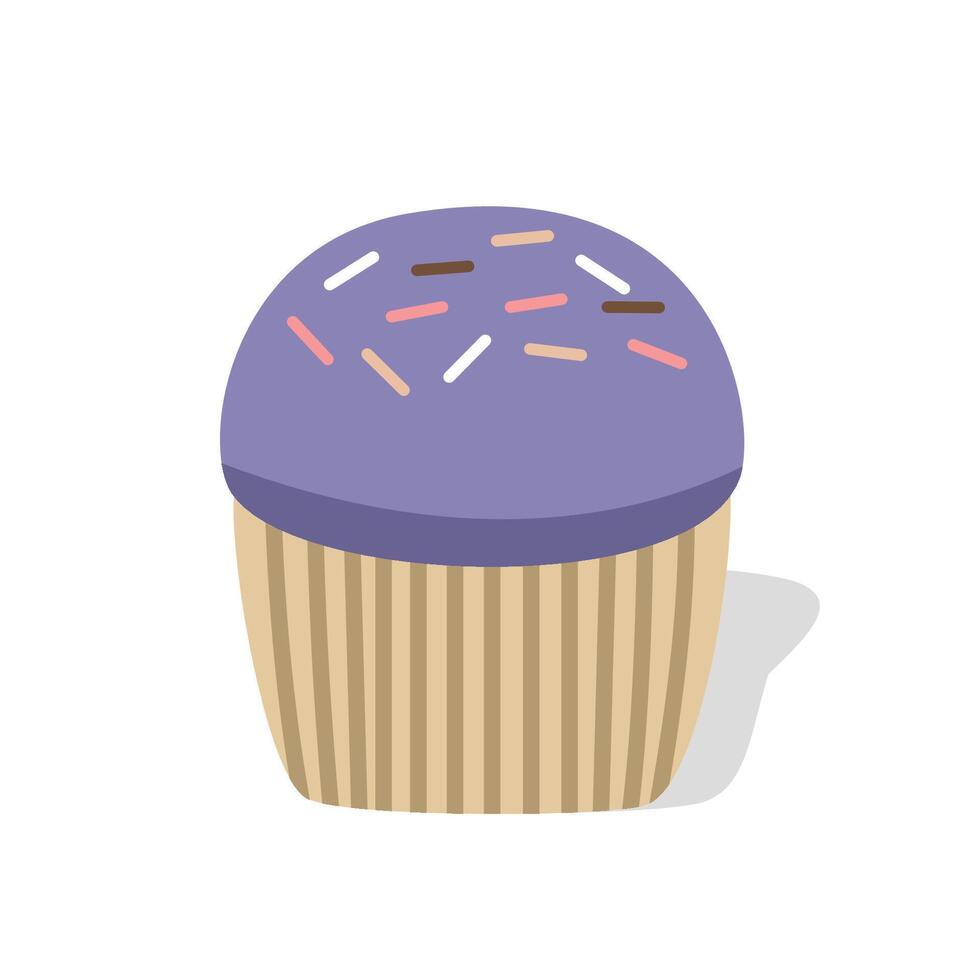 Taro flavor cupcake with messes on top. Muffin illustration. Sweet food. Dessert. Colorful cupcakes. vector