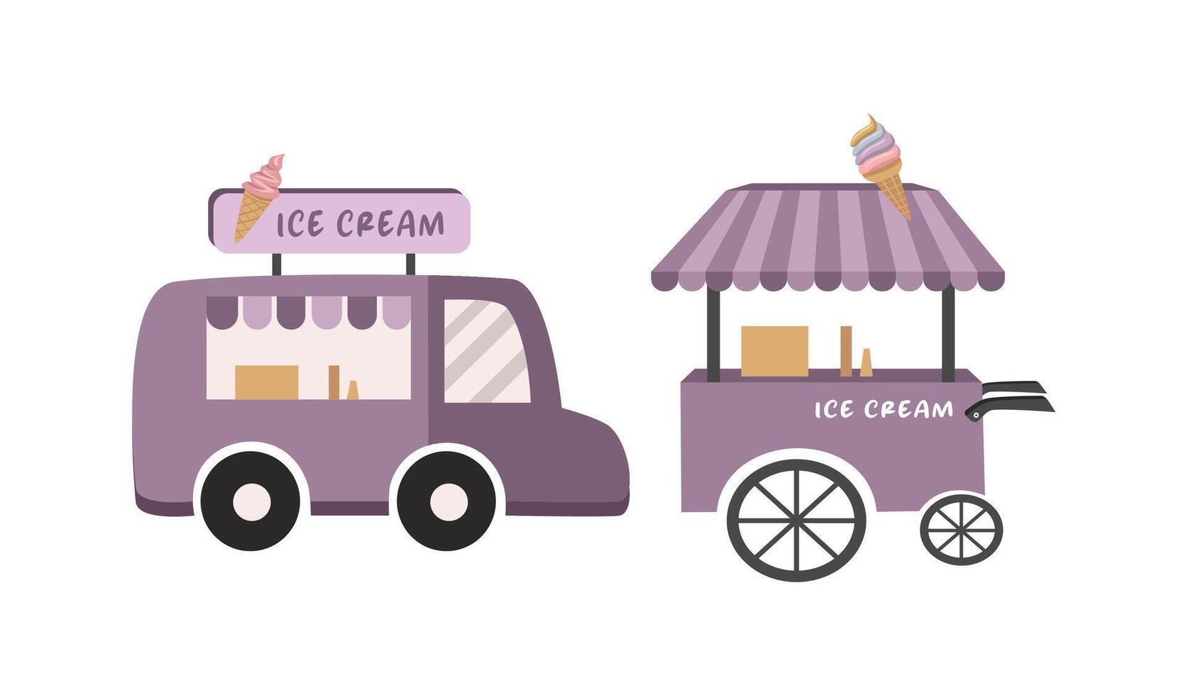 Food truck illustration. Ice cream food truck. Ice cream element. Dessert food. vector