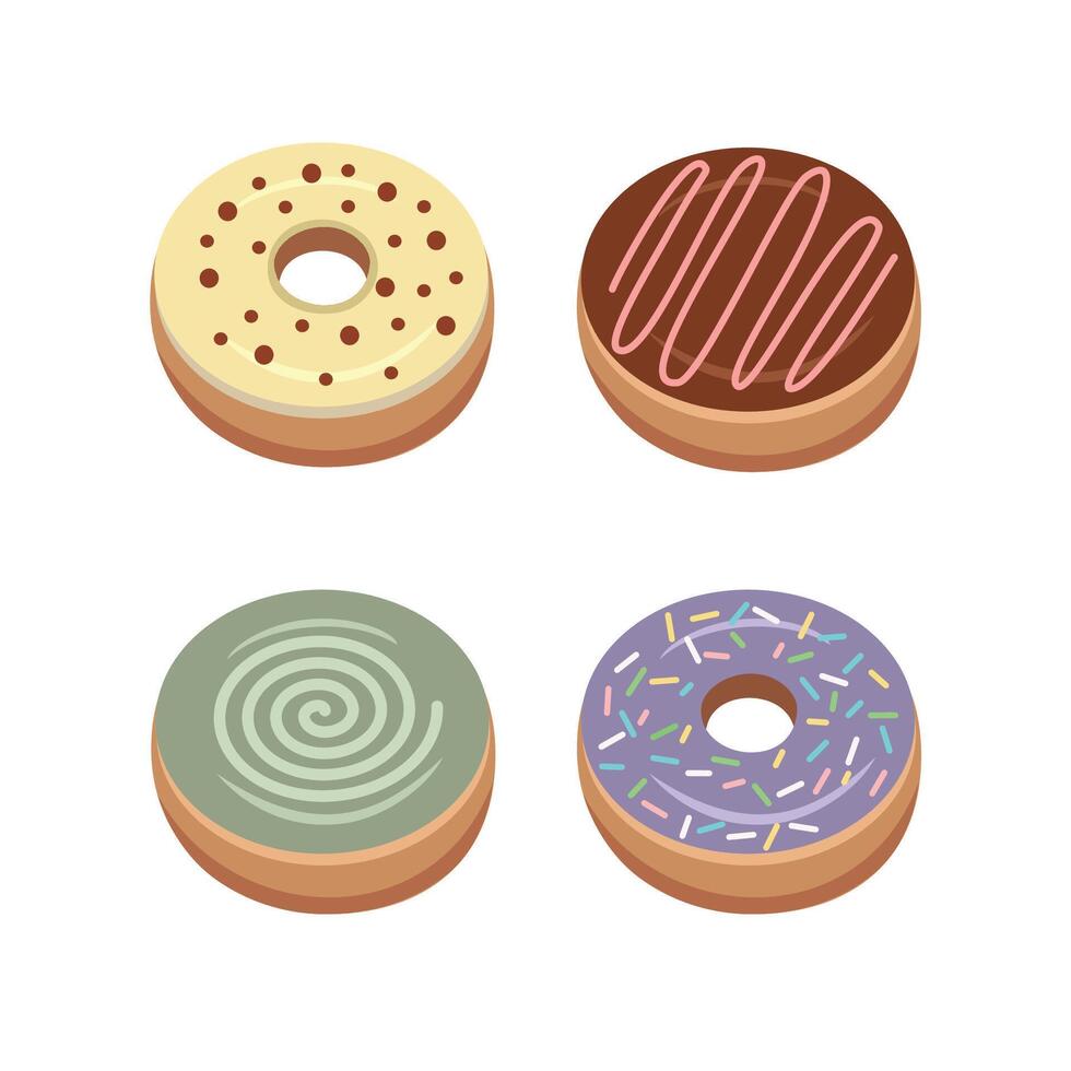 Set of donuts. Dessert food. Colorful donuts. Cute donuts. Creamy donut. vector
