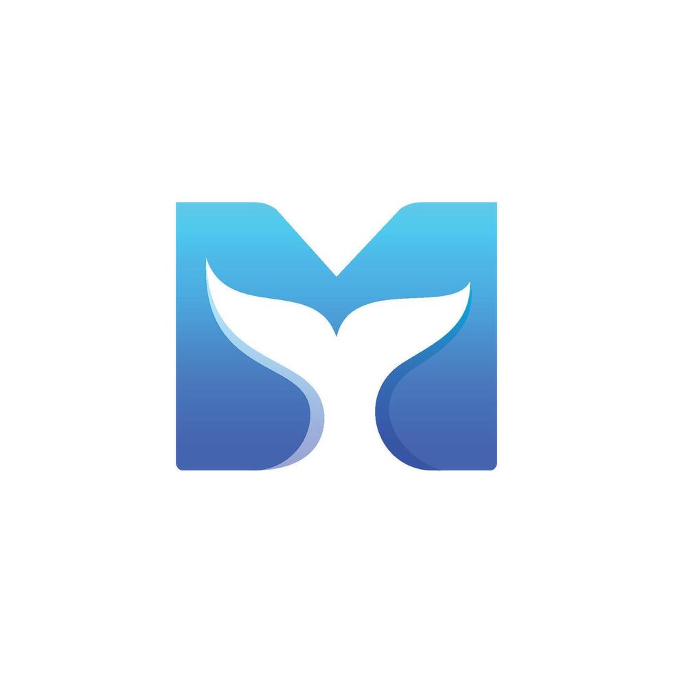 M letter Modern Minimalist Logo, A Blue Gradient Design Featuring an Abstract Whale Tail vector