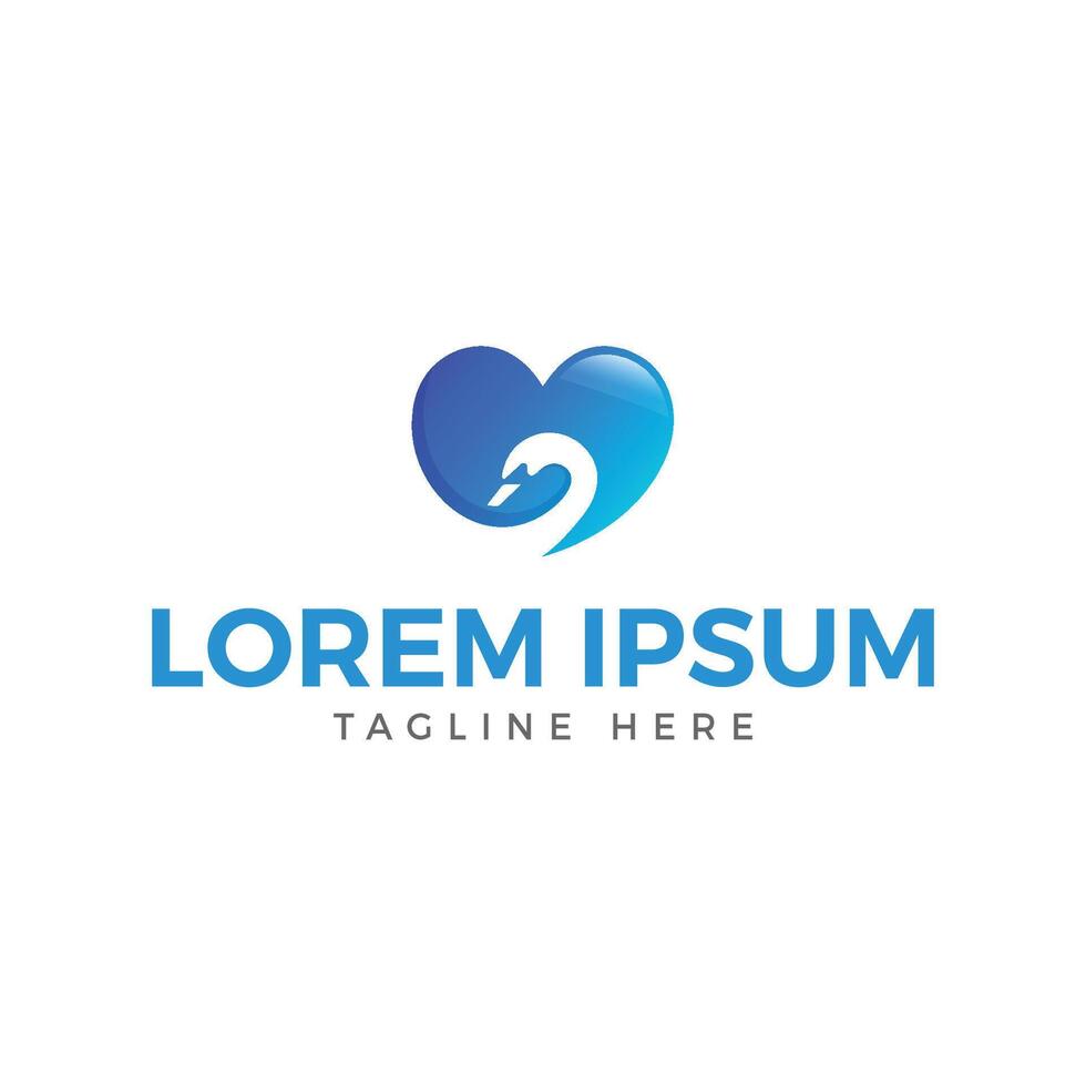 Heart-shaped logo with a stylized swan, representing love and peace. vector