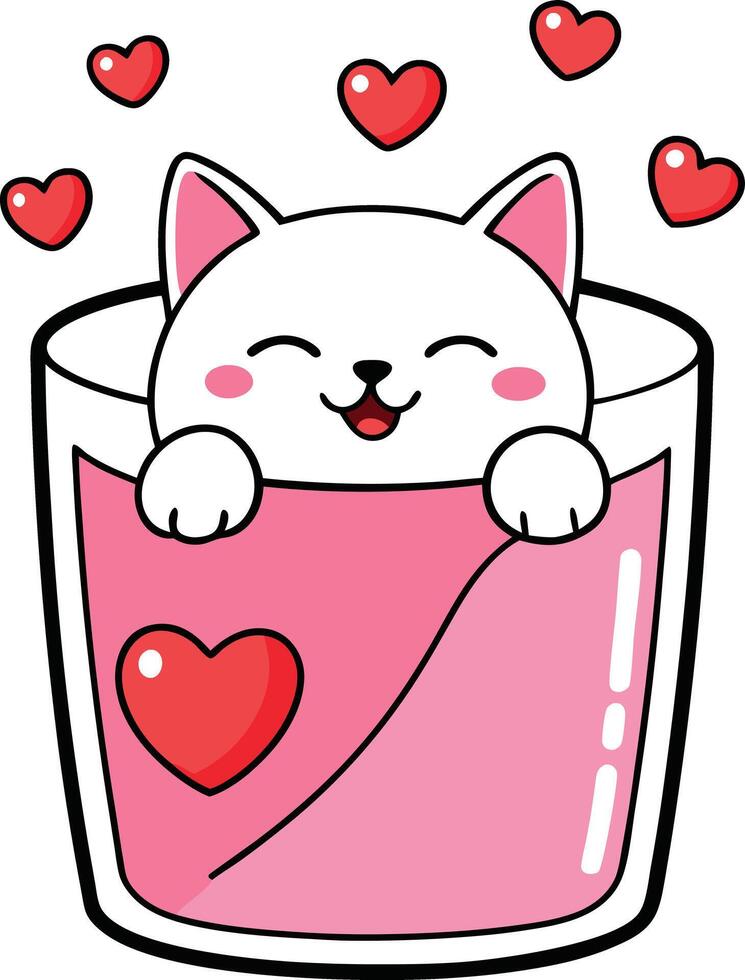 a cute cat in a cup illustration Valentines Day clipart vector