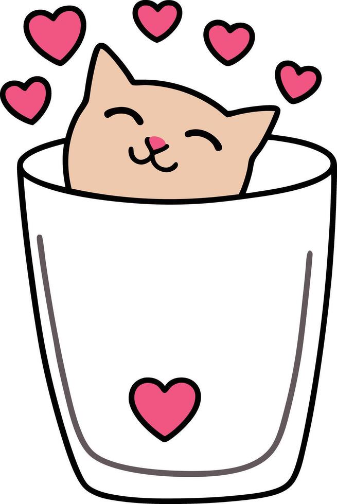 a cute cat in a white cup Valentines Day vector