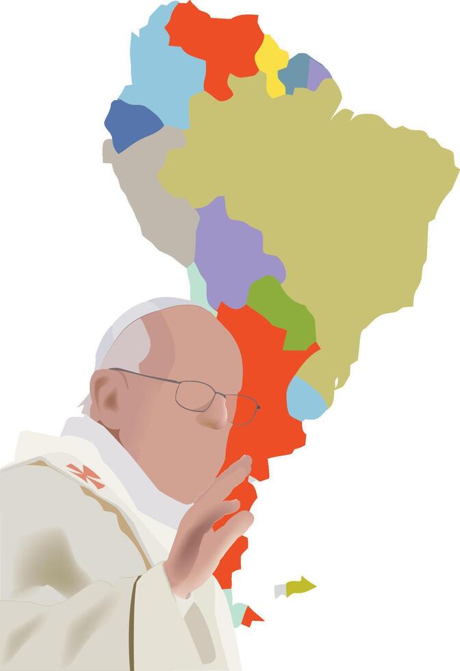Pope francis in front of a map of south america vector
