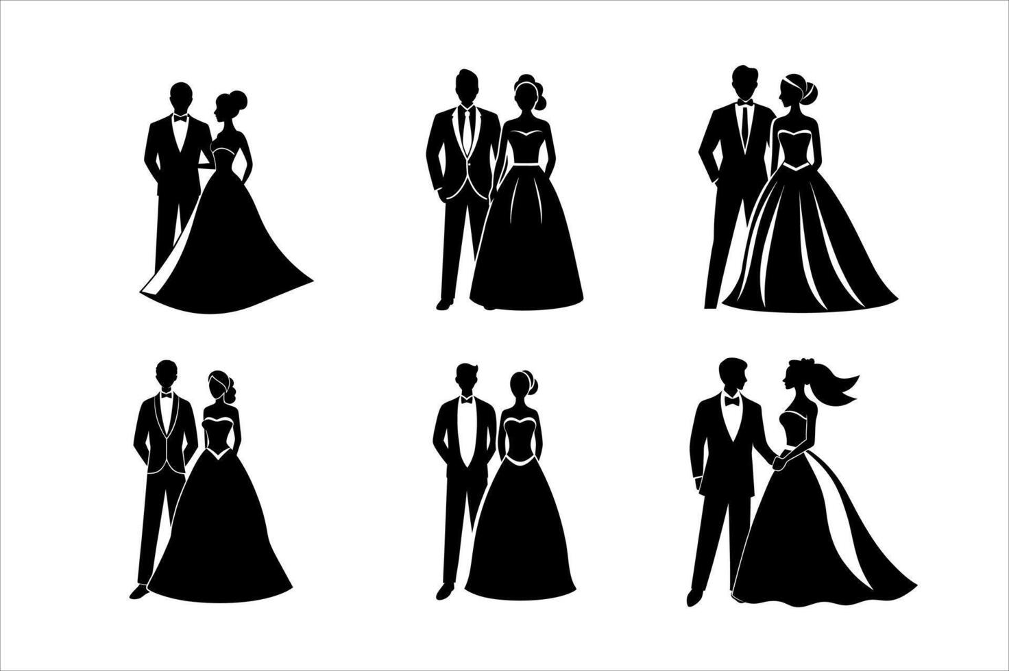 Elegant Wedding Silhouettes of Couples in Formal Attire vector
