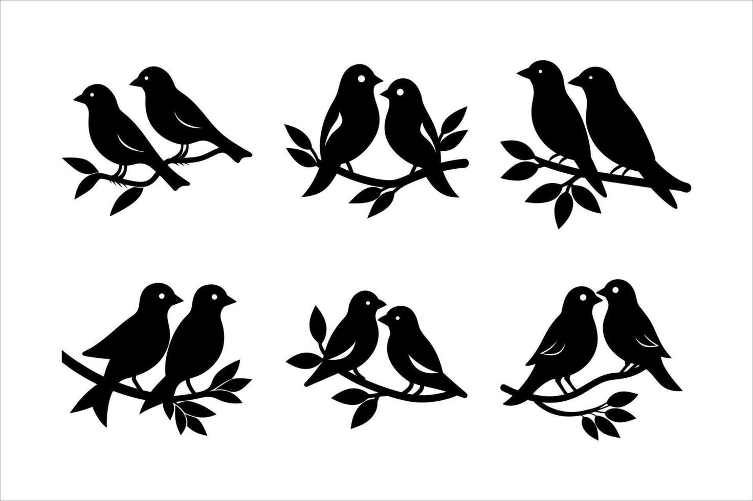 Black and white silhouette of birds on branches vector
