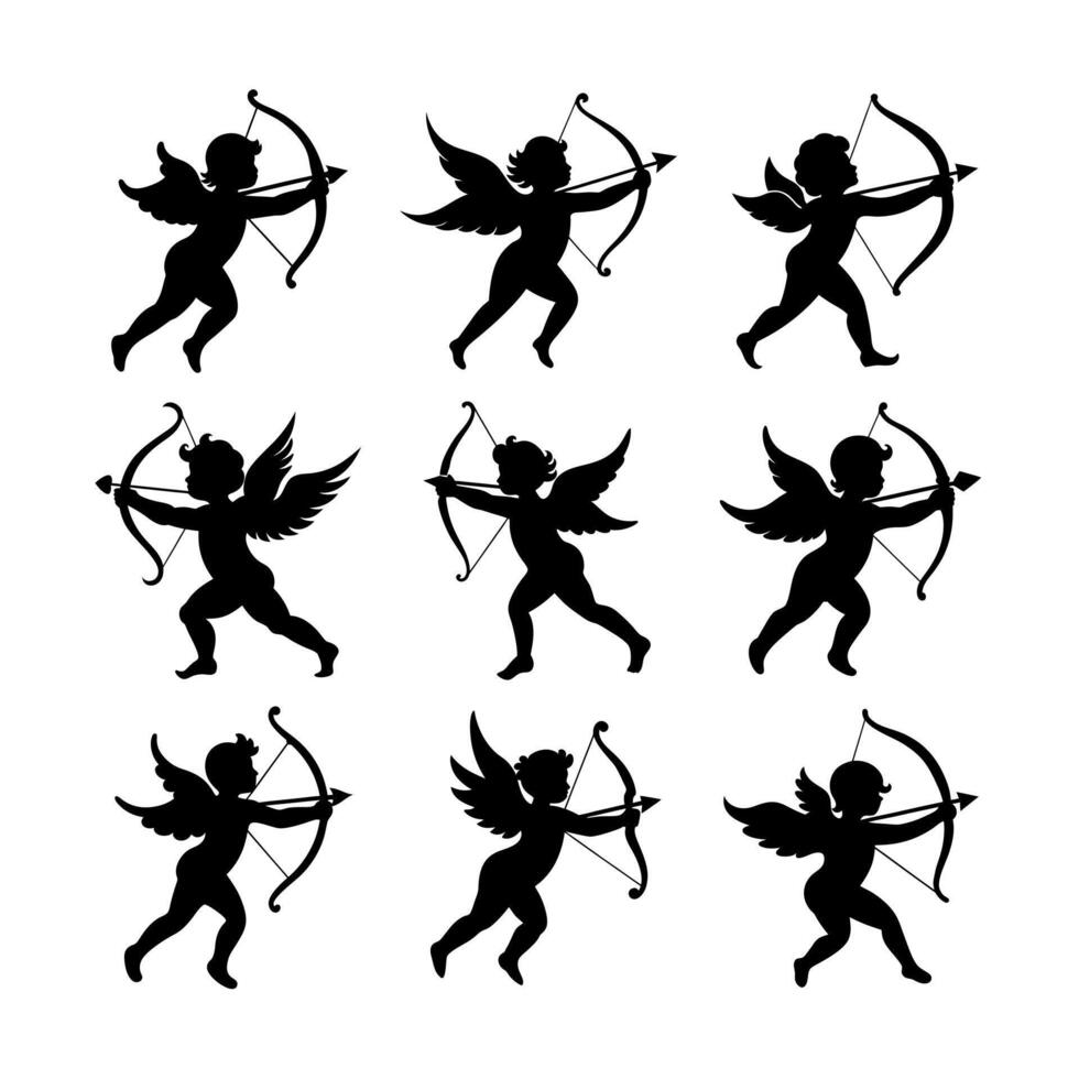 Cute Cupid Silhouettes Ready for Valentine's Day icon vector