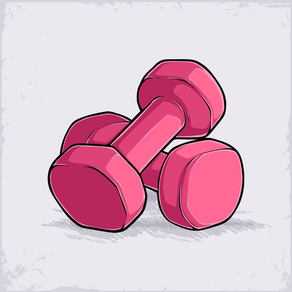 Hand drawn pink gym workout Neoprene Coated Dumbbells Hand Weight Sets of 2, fixed weight dumbbells vector