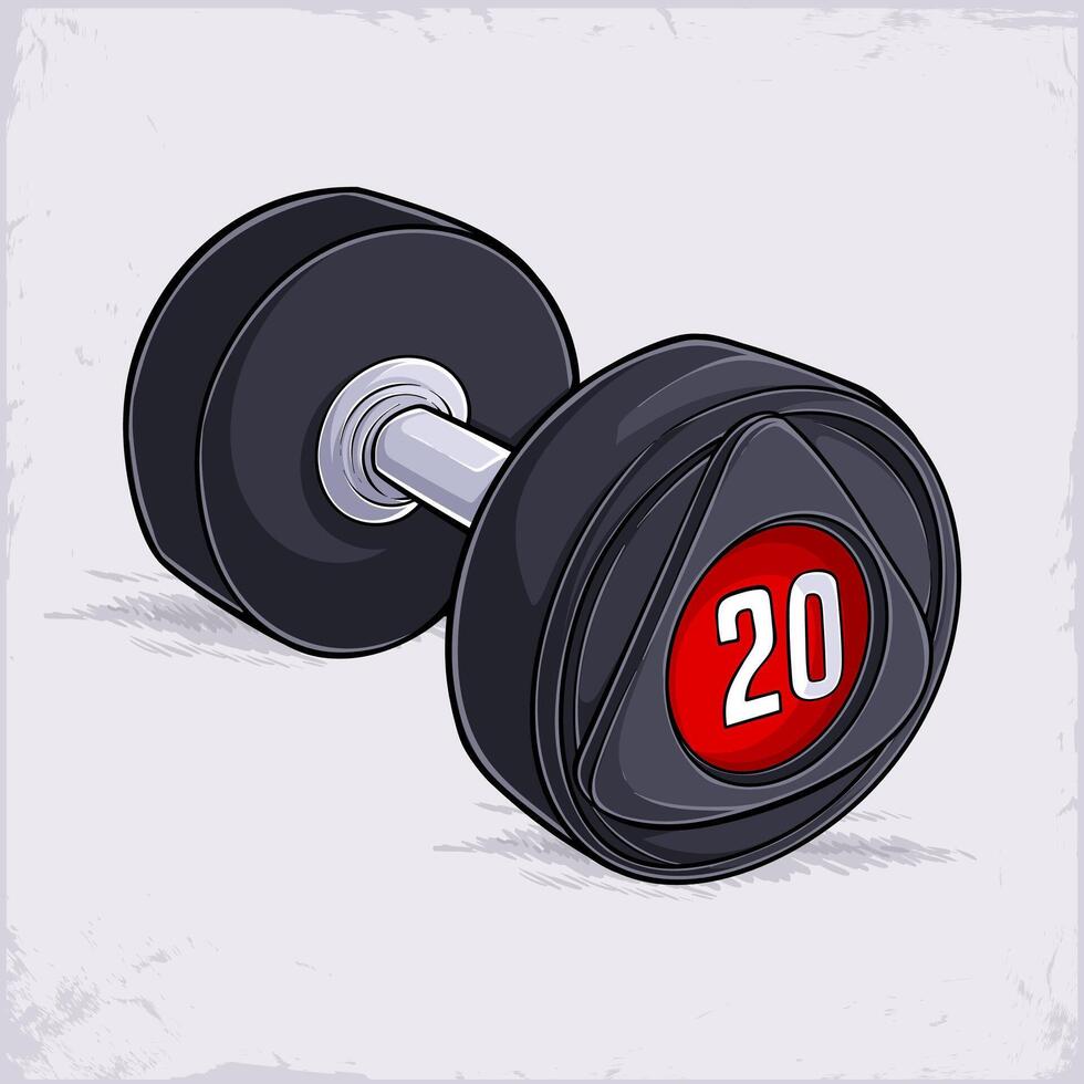 Hand drawn gym workout dumbbells of 20lb, weight fixed sport equipment, rounded shaped dumbbells vector