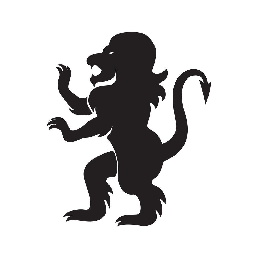 Royal heraldic lion. Black silhouette of rampant lion and griffins for logo or coat of arms vector