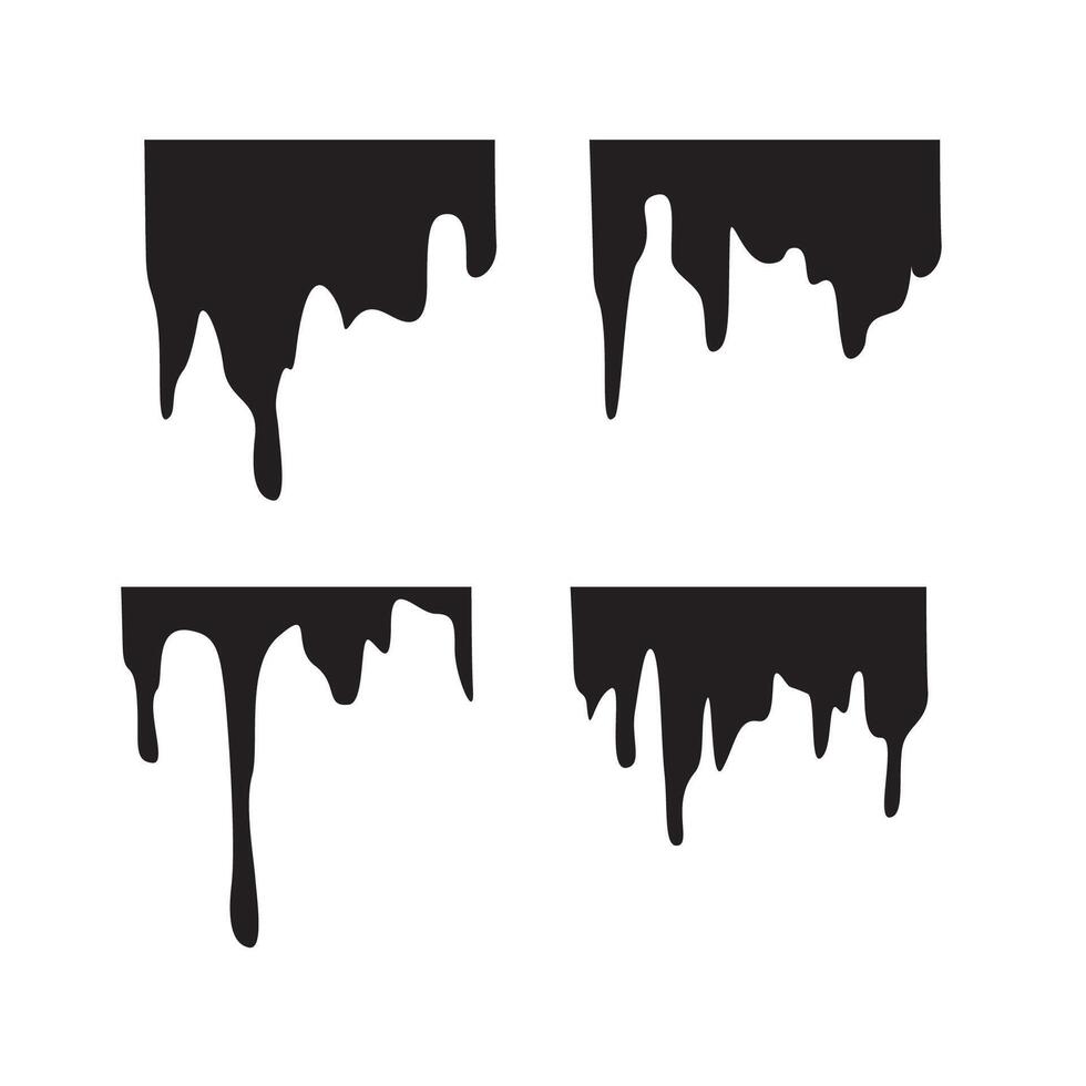Black melting drips paint collection. melt drips paint abstract liquid elements. vector