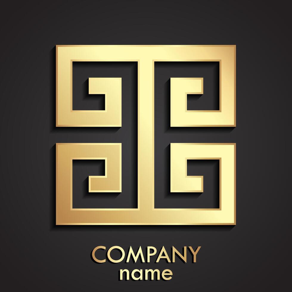 3d gold geometric angular square logo design vector