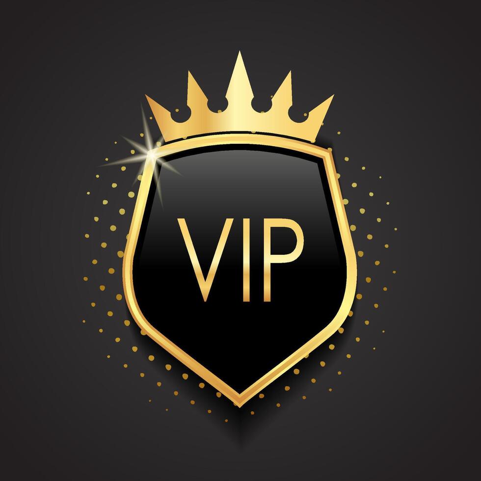 3d glossy golden shield with crown luxury heraldry logo design vector