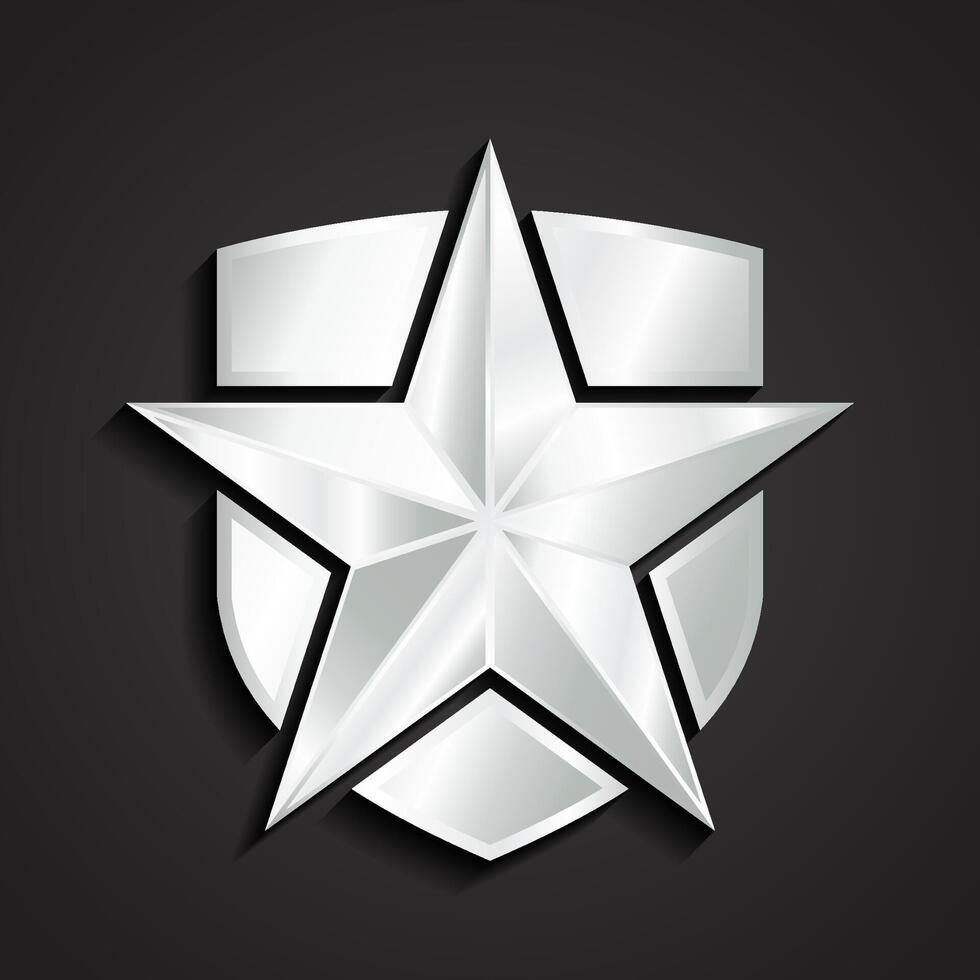 3d silver shiny star with shield symbol vector