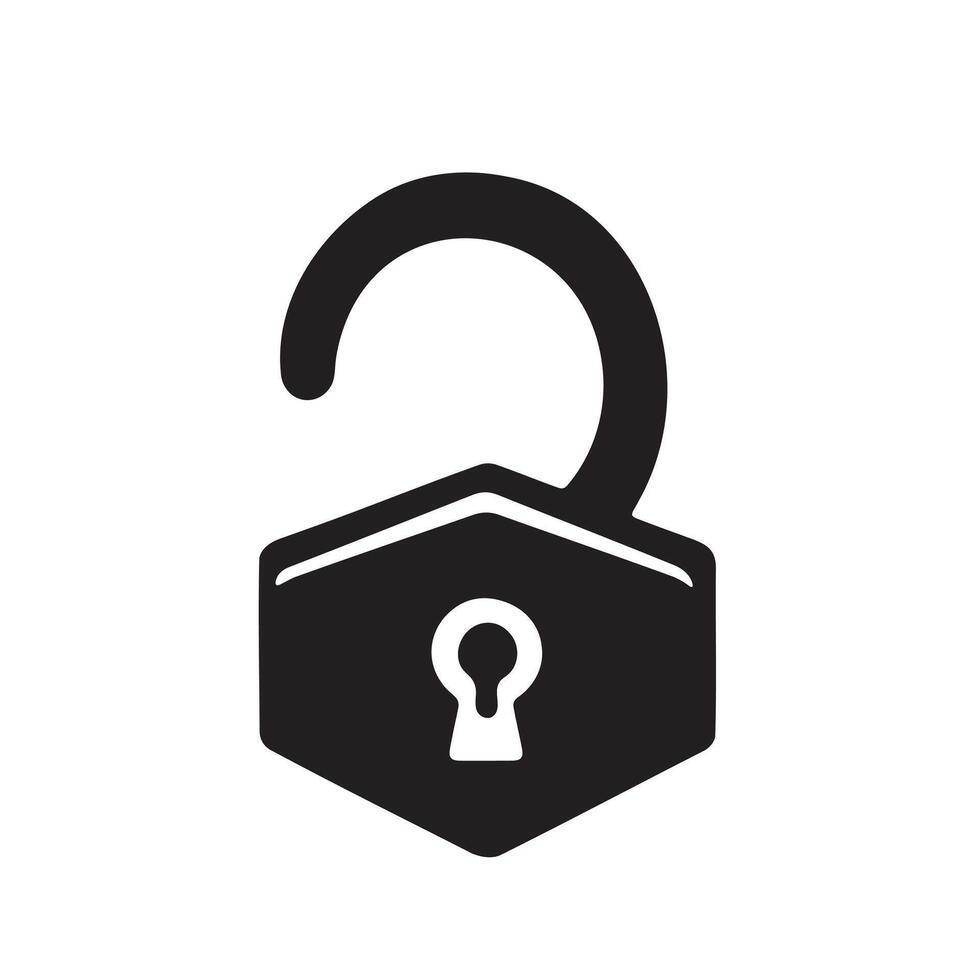 An open lock icon silhouette on white background vector